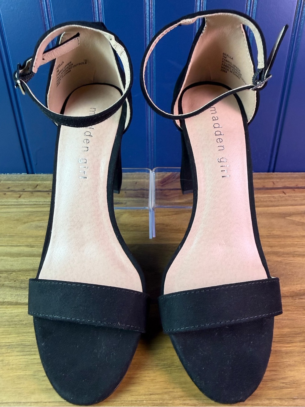 Madden Girl Bella Black Ankle Strap Block Heel Sandals Size 7